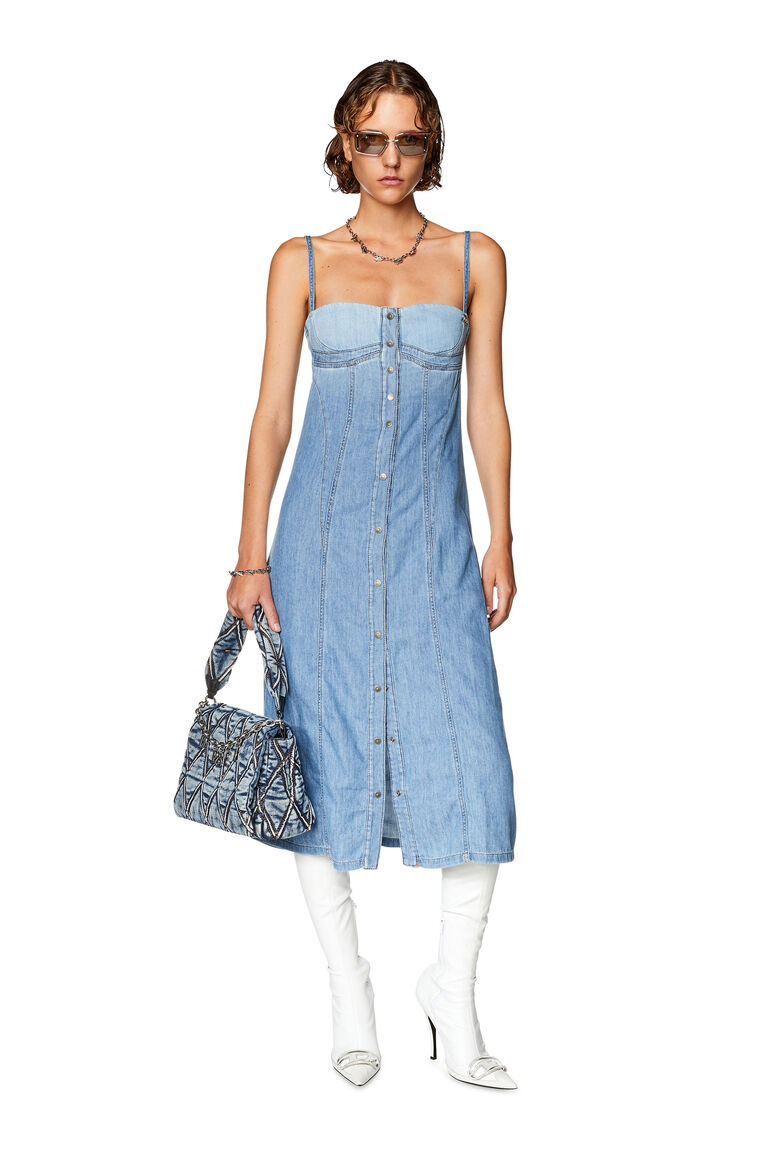 Women's Strappy midi dress in fix denim | DE-DRESSY Diesel A10934068GH